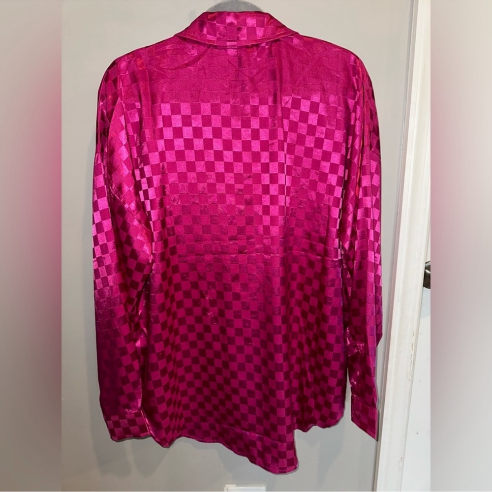 Altar'd State Fuchsia Satin Checkered Blouse - Picture 5 of 7